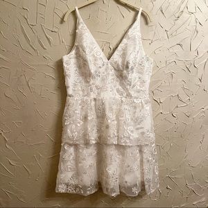 Dress The Population Autumn Floral Beaded White Dress Tiered Skirt